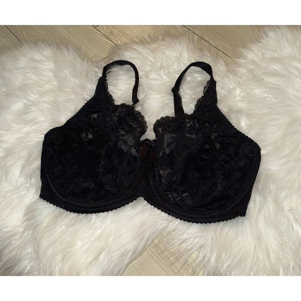 Lunaire 107-11 Sensuous Lace Demi Bra Sheer Unlined Underwire Womens 36DD Black